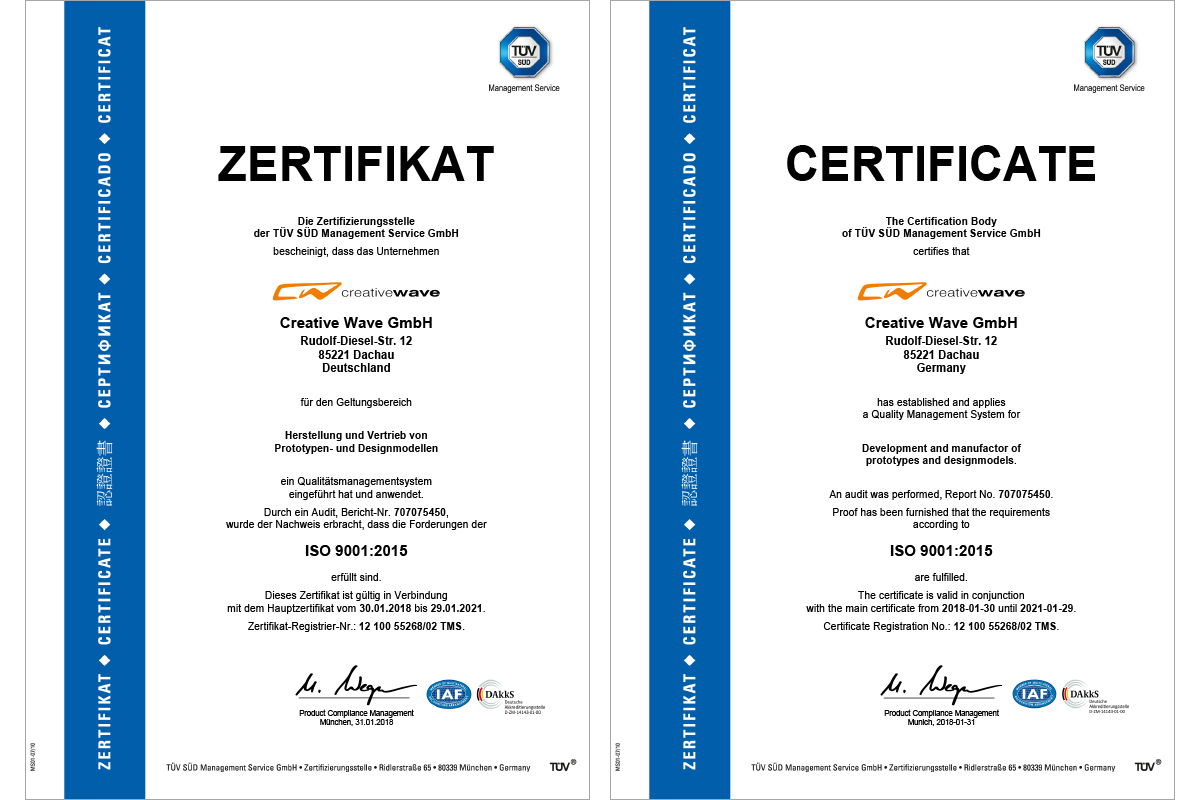 Certificate ISO 9001:2015 Creative Wave